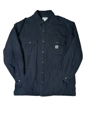 Carhartt Men’s XL Black Cotton Quilt-Lined Chore Flannel Shirt Snap Jacket
